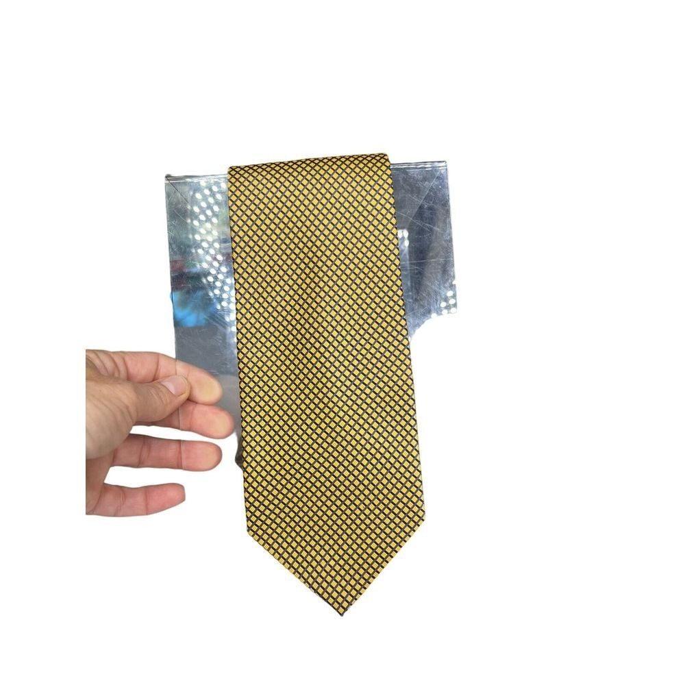 Craft & Barrow Mens Yellow & Black Patterned Tie 100 % Silk Blend Classic Formal - Picture 8 of 8